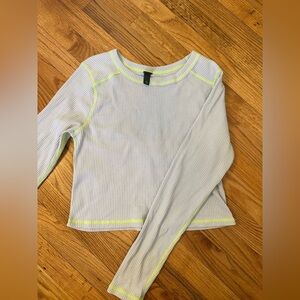 Wild Fable Sky Blue Ribbed Tee with Lime Accents